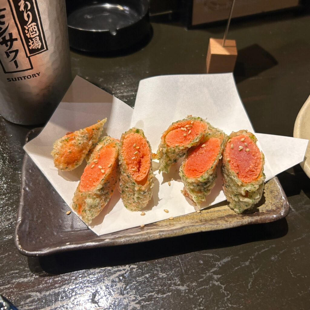 カツタロバタの明太子の半生磯辺揚げ